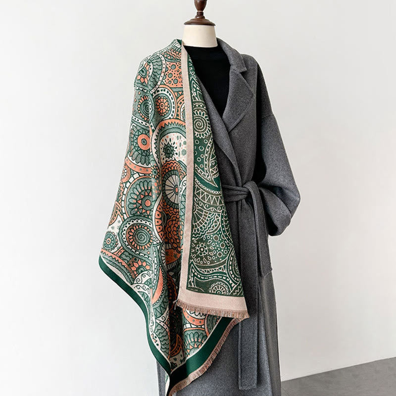 Bufanda chal suave con borlas y estampado geométrico de cachemira de estilo étnico invernal con Buddha Stones - image 8