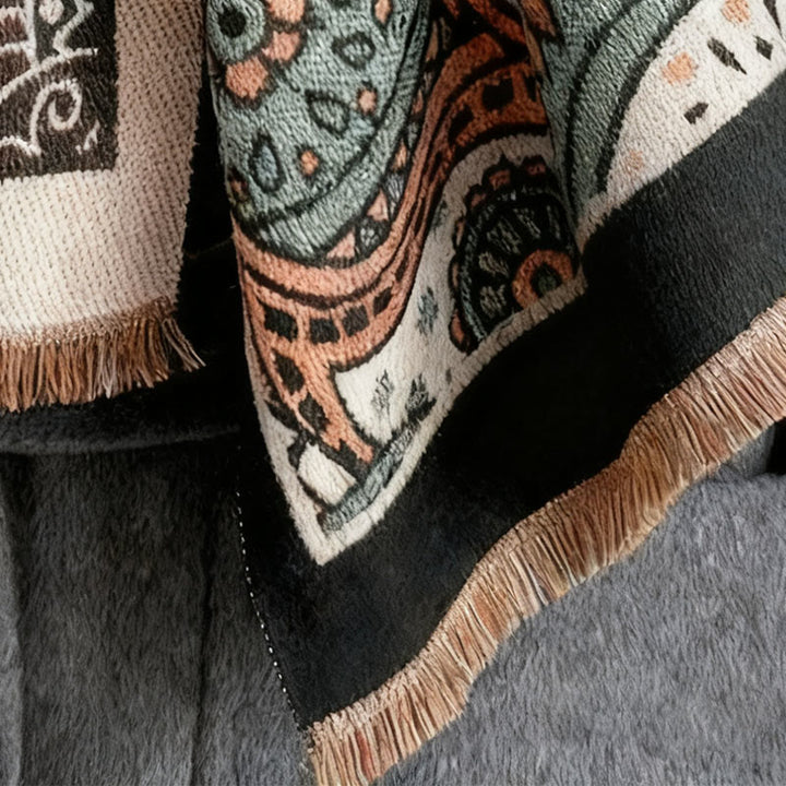 Bufanda chal suave con borlas y estampado geométrico de cachemira de estilo étnico invernal con Buddha Stones - image 4