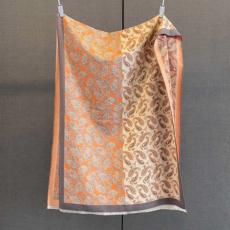 Bufanda chal suave con estampado étnico de cachemira y Buddha Stones , con contraste de colores - Naranja oscuro - 190*65 cm - image 2