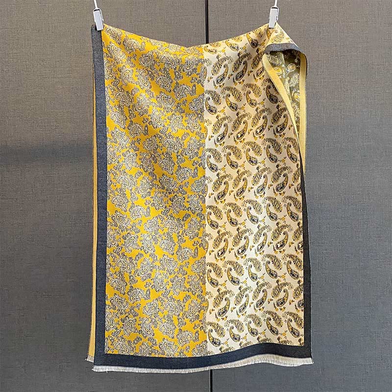 Bufanda chal suave con estampado étnico de cachemira y Buddha Stones , con contraste de colores - Amarillo - 190*65 cm - image 7