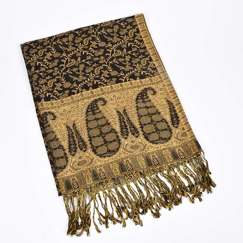 Bufanda chal acogedora con borlas y estampado de cachemira y patchwork en contraste de colores de jacquard con Buddha Stones - image 1
