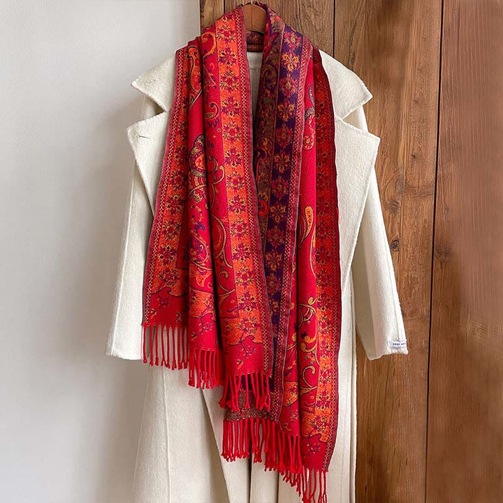 Bufanda chal térmica con borlas y estampado floral de cachemira para el viaje de invierno con Buddha Stones - image 10