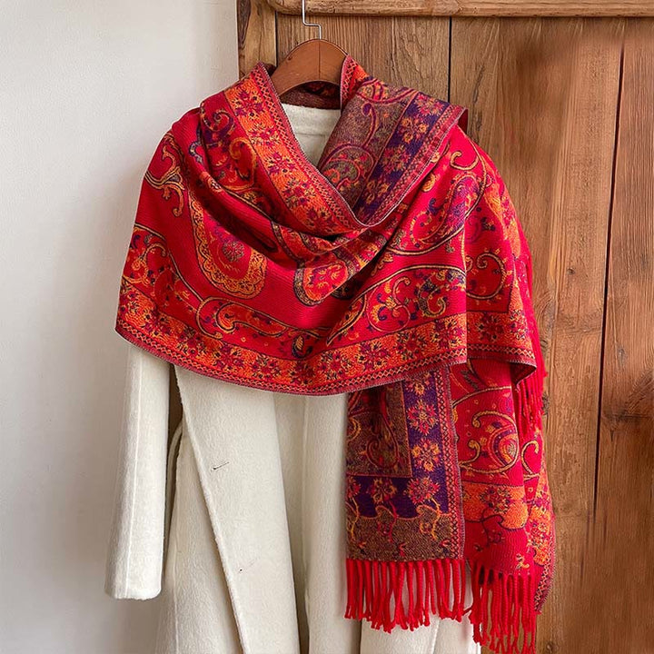 Bufanda chal térmica con borlas y estampado floral de cachemira para el viaje de invierno con Buddha Stones - image 9