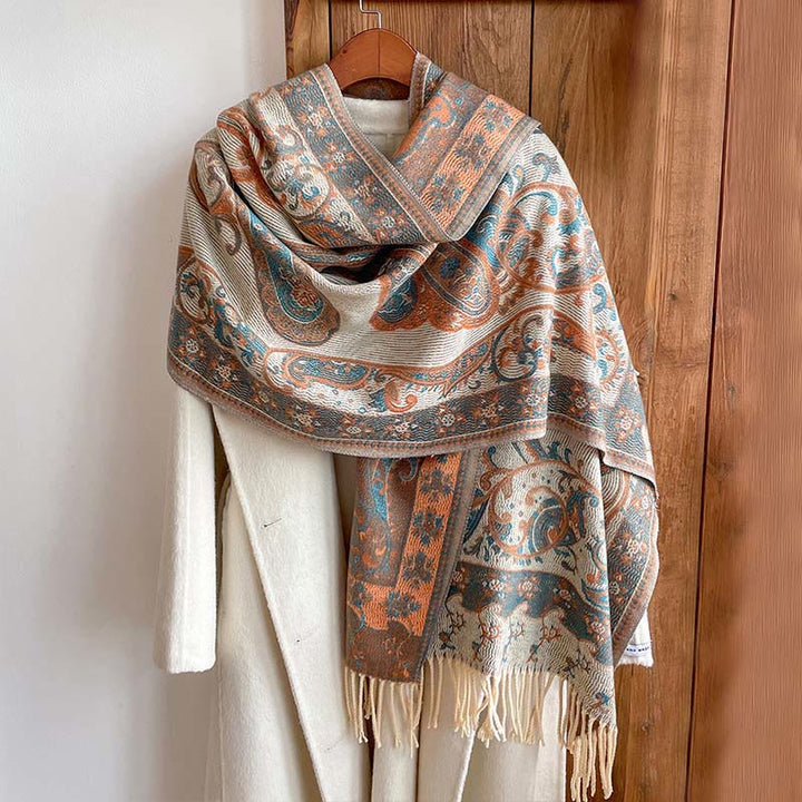 Bufanda chal térmica con borlas y estampado floral de cachemira para el viaje de invierno con Buddha Stones - image 2