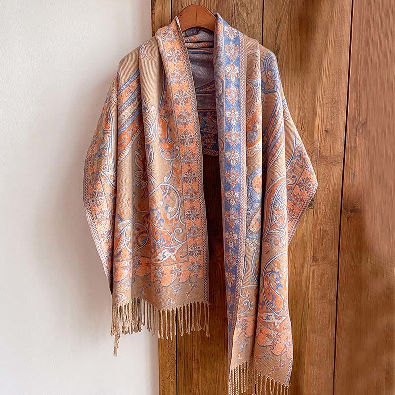 Bufanda chal térmica con borlas y estampado floral de cachemira para el viaje de invierno con Buddha Stones - image 14