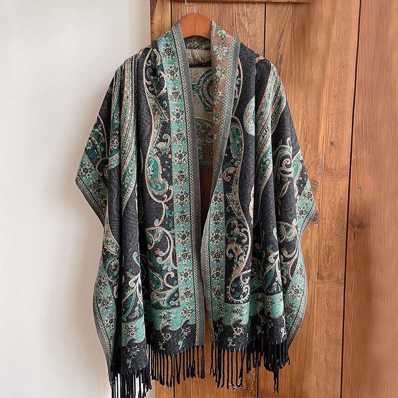 Bufanda chal térmica con borlas y estampado floral de cachemira para el viaje de invierno con Buddha Stones - image 6