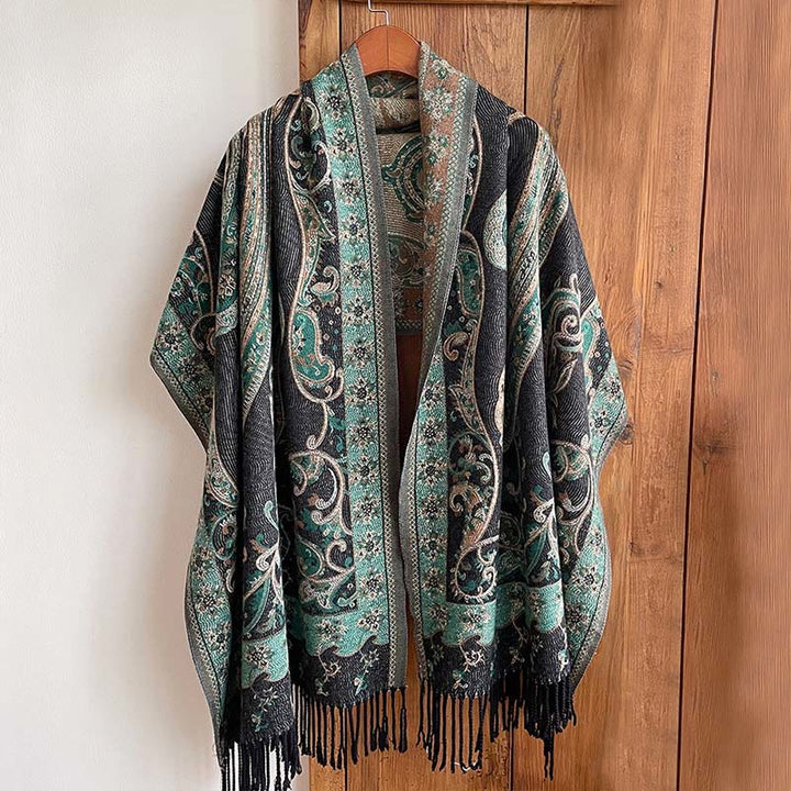 Bufanda chal térmica con borlas y estampado floral de cachemira para el viaje de invierno con Buddha Stones - image 6
