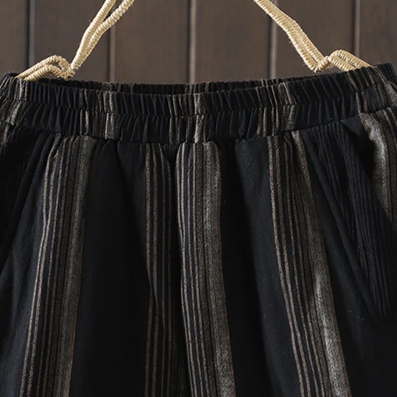 Pantalones harén de algodón a rayas térmicas Buddha Stones Commute para mujer con bolsillos - image 10