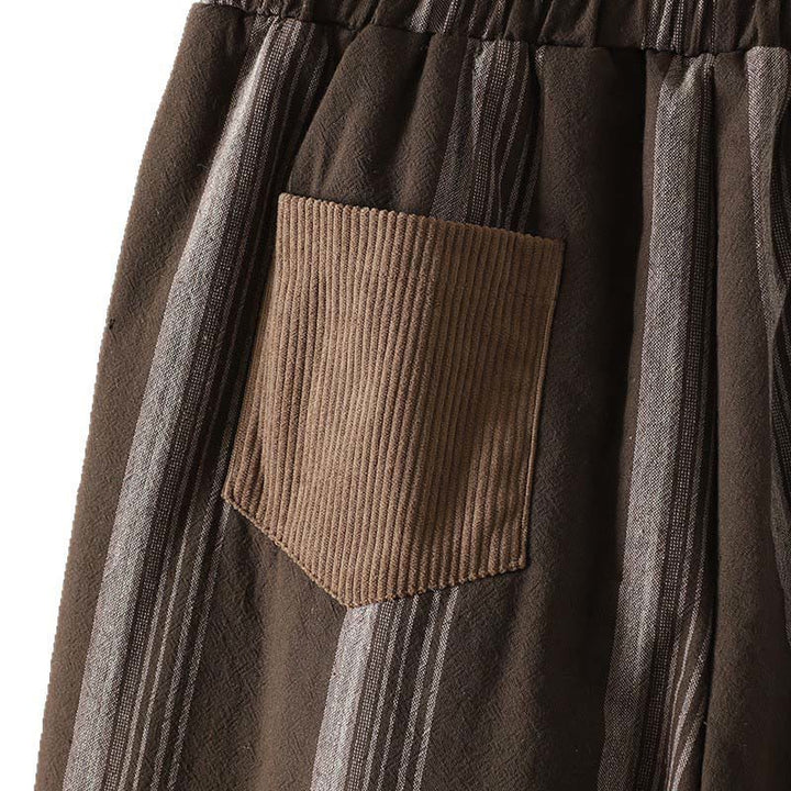 Pantalones harén de algodón a rayas térmicas Buddha Stones Commute para mujer con bolsillos - image 8