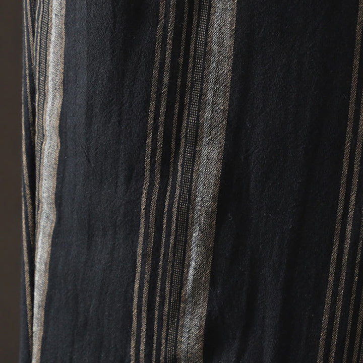 Pantalones harén de algodón a rayas térmicas Buddha Stones Commute para mujer con bolsillos - image 12