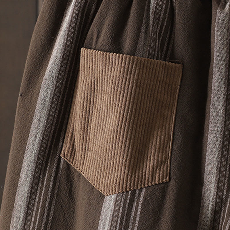 Pantalones harén acolchados de pana de algodón a rayas térmicas Buddha Stones Commute para mujer con bolsillos - image 5