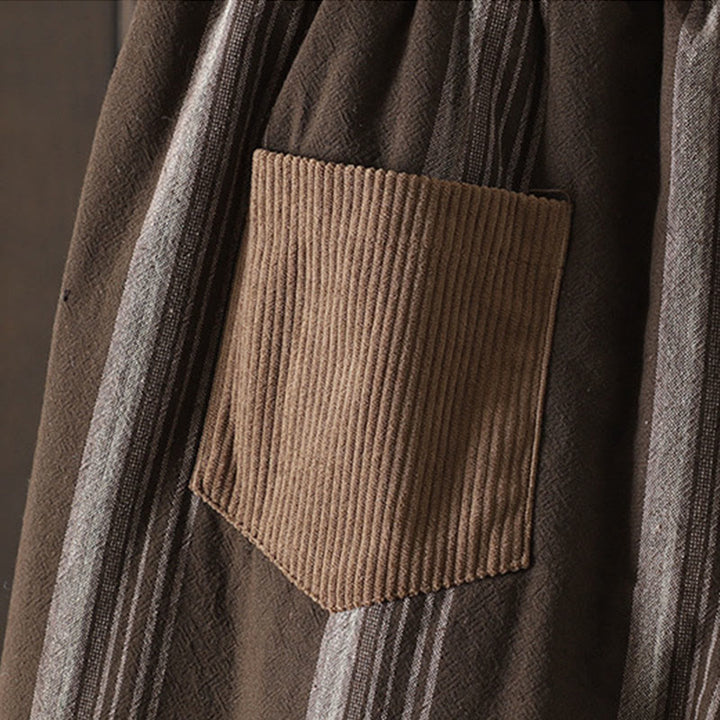 Pantalones harén acolchados de pana de algodón a rayas térmicas Buddha Stones Commute para mujer con bolsillos - image 5