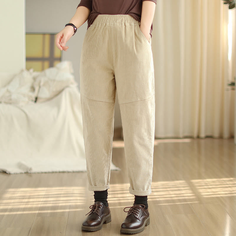 Pantalones harén de pana de algodón lisos y cónicos para mujer, forrados con polar térmico y bolsillos Buddha Stones - image 1