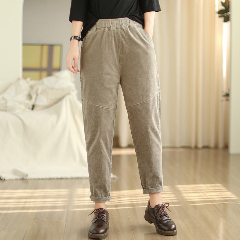 Pantalones harén de pana de algodón lisos y cónicos para mujer, forrados con polar térmico y bolsillos Buddha Stones - image 22