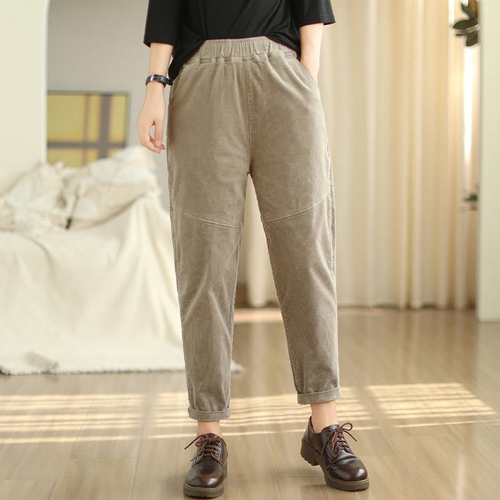 Pantalones harén de pana de algodón lisos y cónicos para mujer, forrados con polar térmico y bolsillos Buddha Stones - image 22