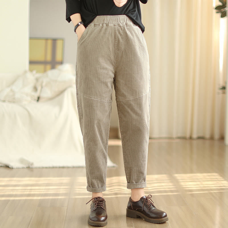 Pantalones harén de pana de algodón lisos y cónicos para mujer, forrados con polar térmico y bolsillos Buddha Stones - image 19