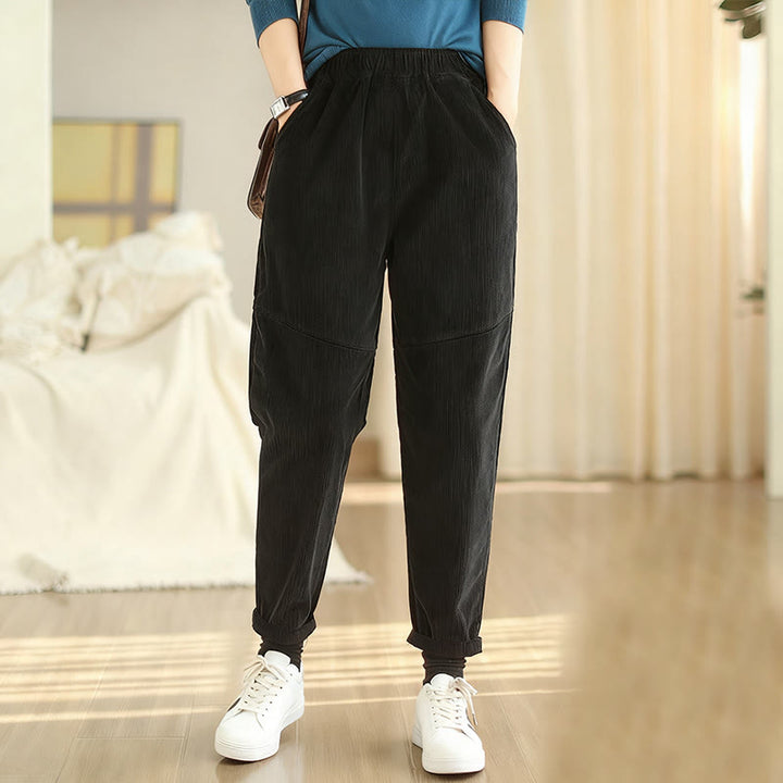 Pantalones harén de pana de algodón lisos y cónicos para mujer, forrados con polar térmico y bolsillos Buddha Stones - Negro - US12, UK/AU16, EU44 (3XL) - image 13