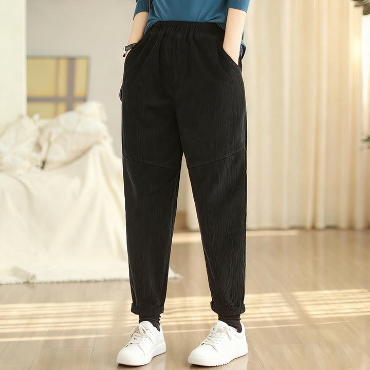 Pantalones harén de pana de algodón lisos y cónicos para mujer, forrados con polar térmico y bolsillos Buddha Stones - image 14
