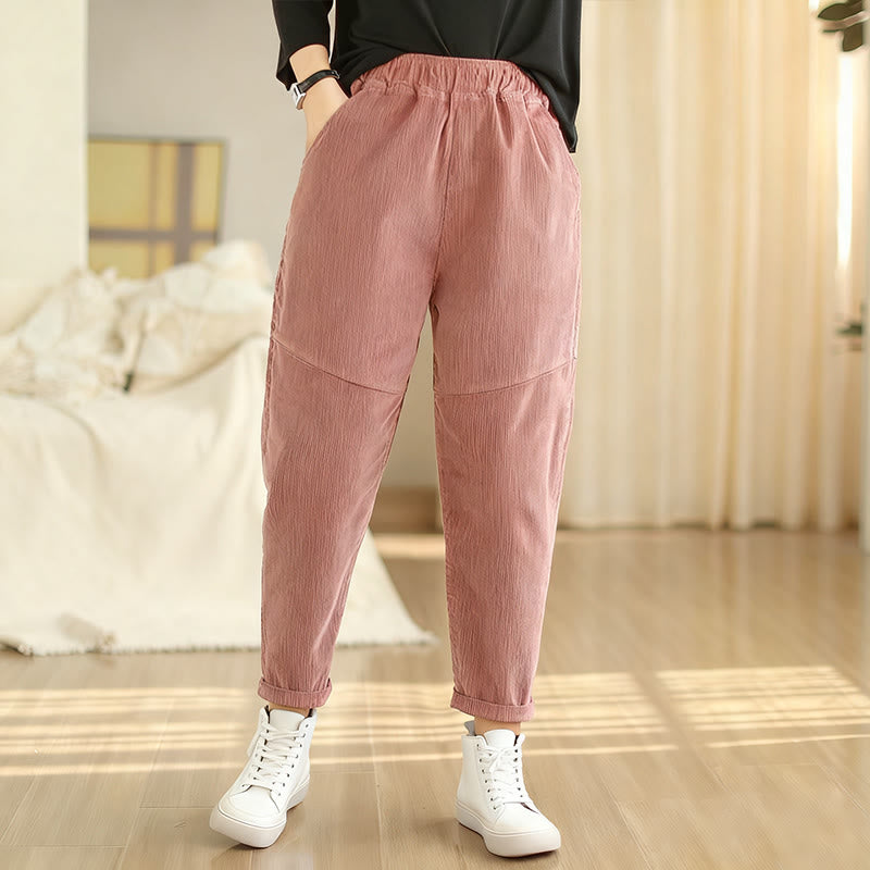 Pantalones harén de pana de algodón lisos y cónicos para mujer, forrados con polar térmico y bolsillos Buddha Stones - image 6