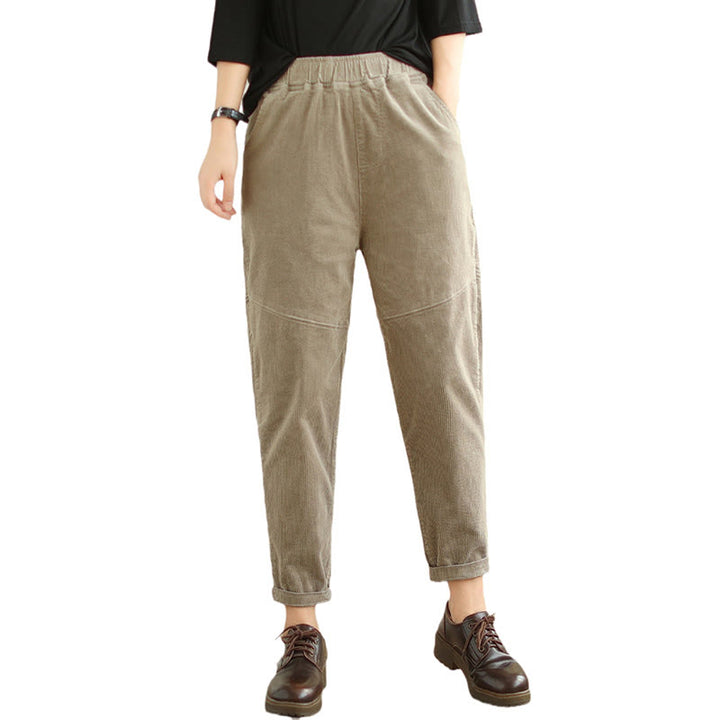 Pantalones harén de pana de algodón lisos y cónicos para mujer, forrados con polar térmico y bolsillos Buddha Stones - image 26