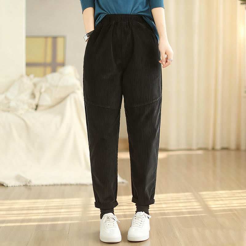 Pantalones harén de pana de algodón lisos y cónicos para mujer, forrados con polar térmico y bolsillos Buddha Stones - image 15