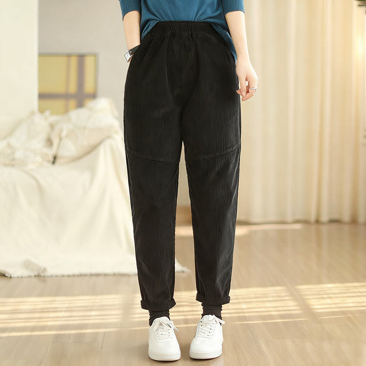 Pantalones harén de pana de algodón lisos y cónicos para mujer, forrados con polar térmico y bolsillos Buddha Stones - image 15