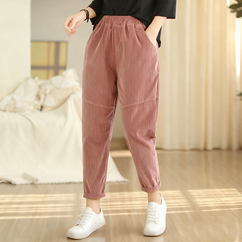 Pantalones harén de pana de algodón lisos y cónicos para mujer, forrados con polar térmico y bolsillos Buddha Stones - image 5