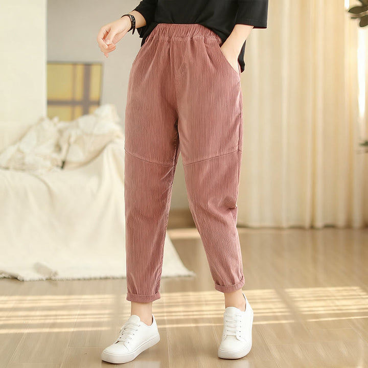 Pantalones harén de pana de algodón lisos y cónicos para mujer, forrados con polar térmico y bolsillos Buddha Stones - image 5