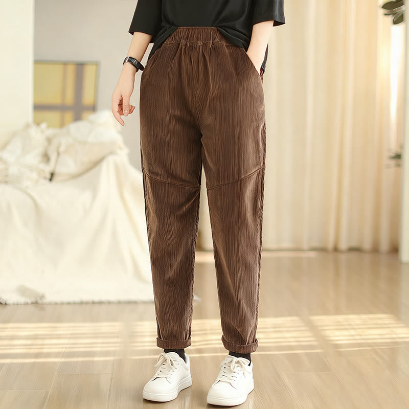 Pantalones harén de pana de algodón lisos y cónicos para mujer, forrados con polar térmico y bolsillos Buddha Stones - image 10