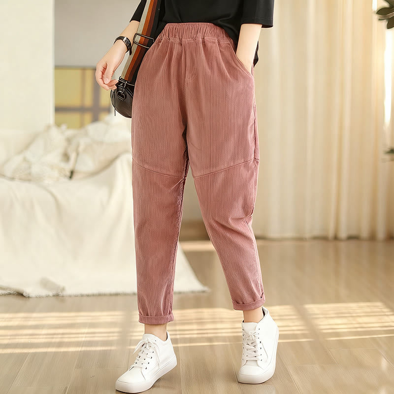 Pantalones harén de pana de algodón lisos y cónicos para mujer, forrados con polar térmico y bolsillos Buddha Stones - image 8