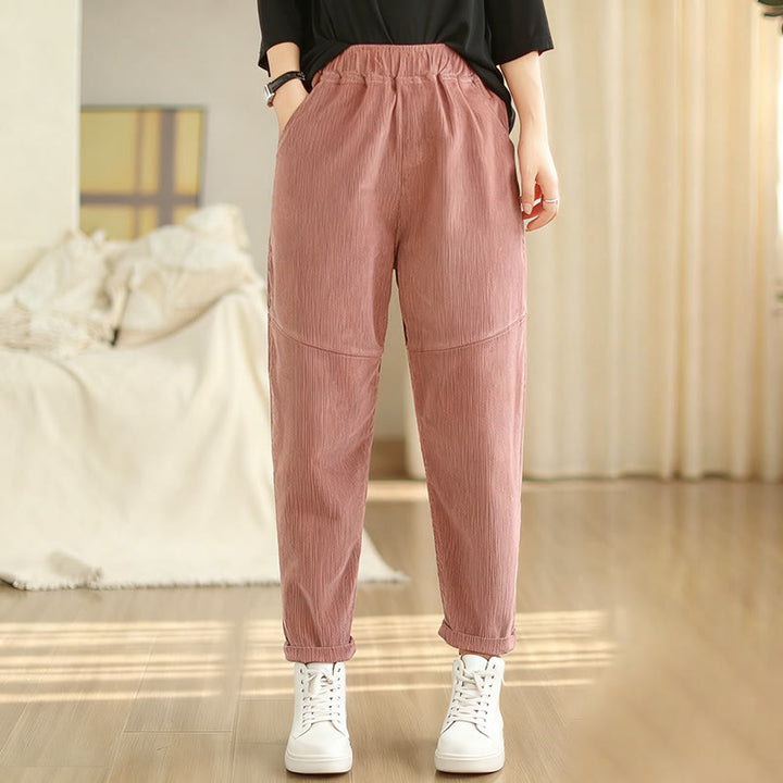 Pantalones harén de pana de algodón lisos y cónicos para mujer, forrados con polar térmico y bolsillos Buddha Stones - Salmón oscuro - US12, UK/AU16, EU44 (3XL) - image 4