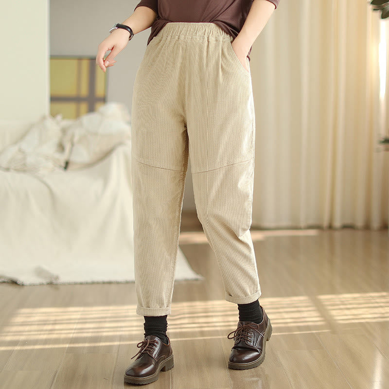 Pantalones harén de pana de algodón lisos y cónicos para mujer, forrados con polar térmico y bolsillos Buddha Stones - image 3