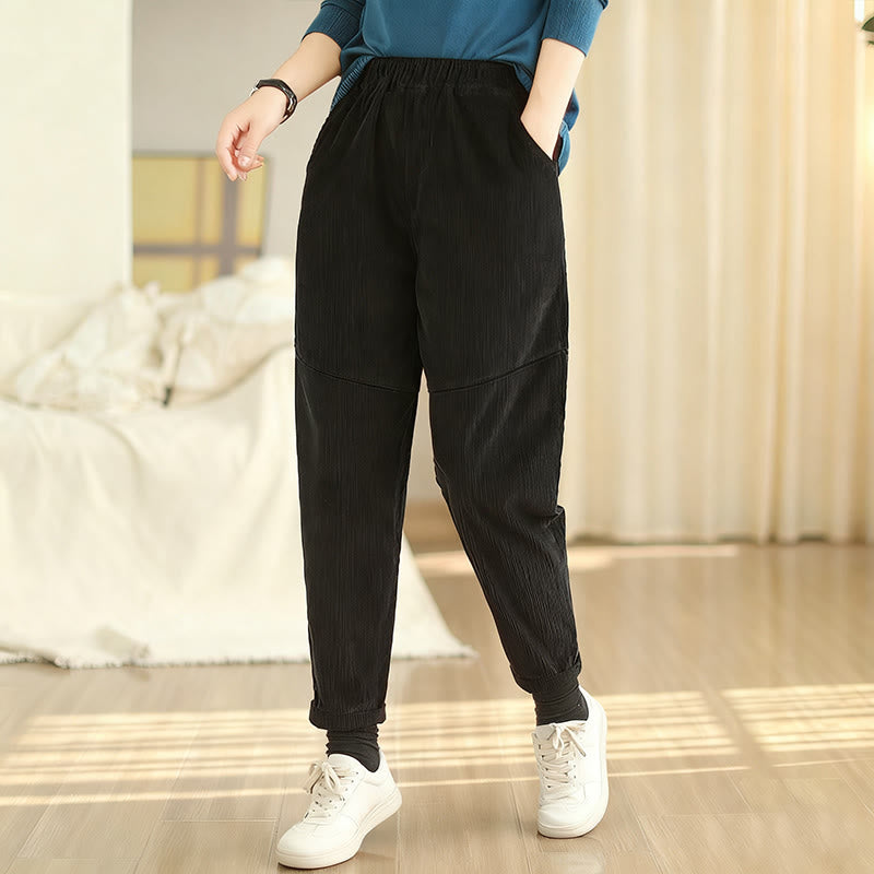 Pantalones harén de pana de algodón lisos y cónicos para mujer, forrados con polar térmico y bolsillos Buddha Stones - image 17
