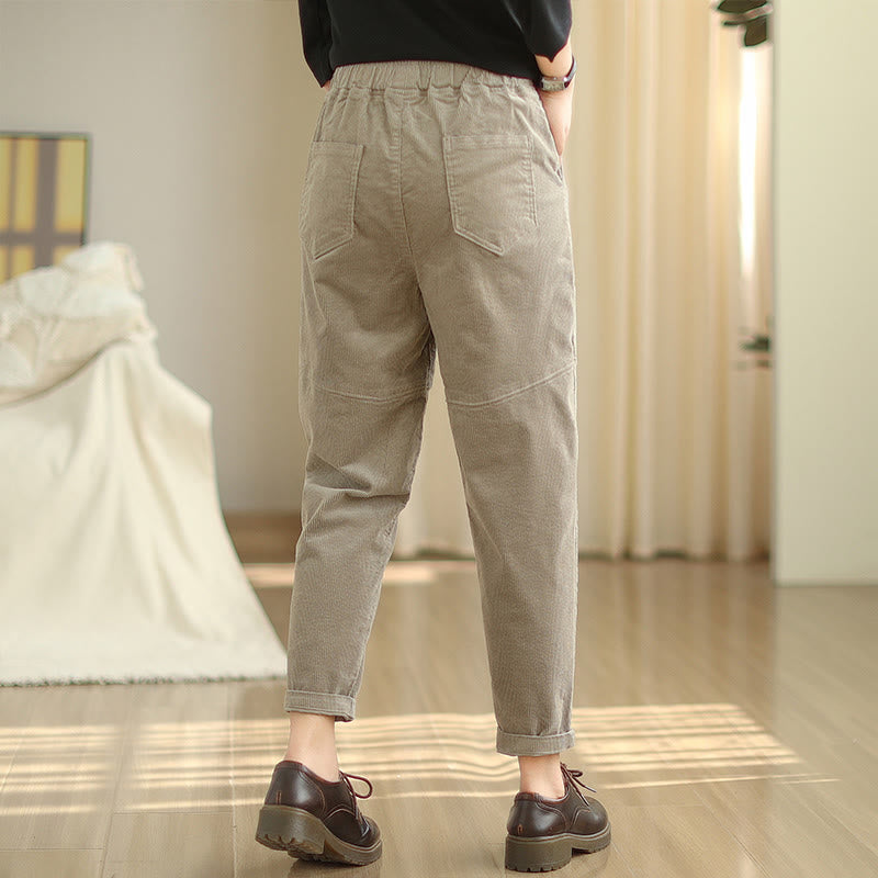 Pantalones harén de pana de algodón lisos y cónicos para mujer, forrados con polar térmico y bolsillos Buddha Stones - image 20