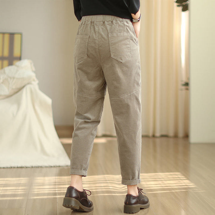 Pantalones harén de pana de algodón lisos y cónicos para mujer, forrados con polar térmico y bolsillos Buddha Stones - image 20