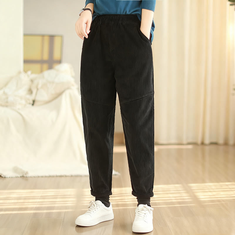 Pantalones harén de pana de algodón lisos y cónicos para mujer, forrados con polar térmico y bolsillos Buddha Stones - image 16