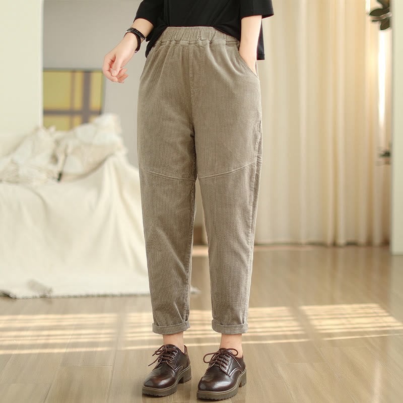 Pantalones harén de pana de algodón lisos y cónicos para mujer, forrados con polar térmico y bolsillos Buddha Stones - image 21
