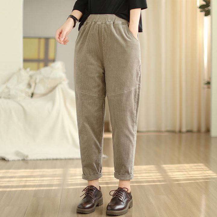 Pantalones harén de pana de algodón lisos y cónicos para mujer, forrados con polar térmico y bolsillos Buddha Stones - image 21
