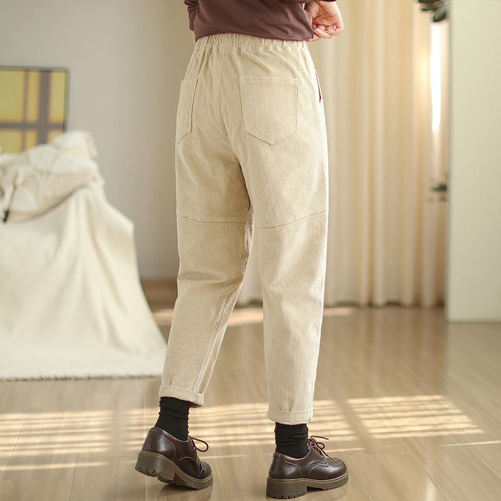 Pantalones harén de pana de algodón lisos y cónicos para mujer, forrados con polar térmico y bolsillos Buddha Stones - image 2