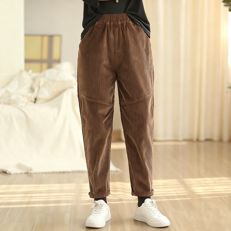 Pantalones harén de pana de algodón lisos y cónicos para mujer, forrados con polar térmico y bolsillos Buddha Stones - image 12