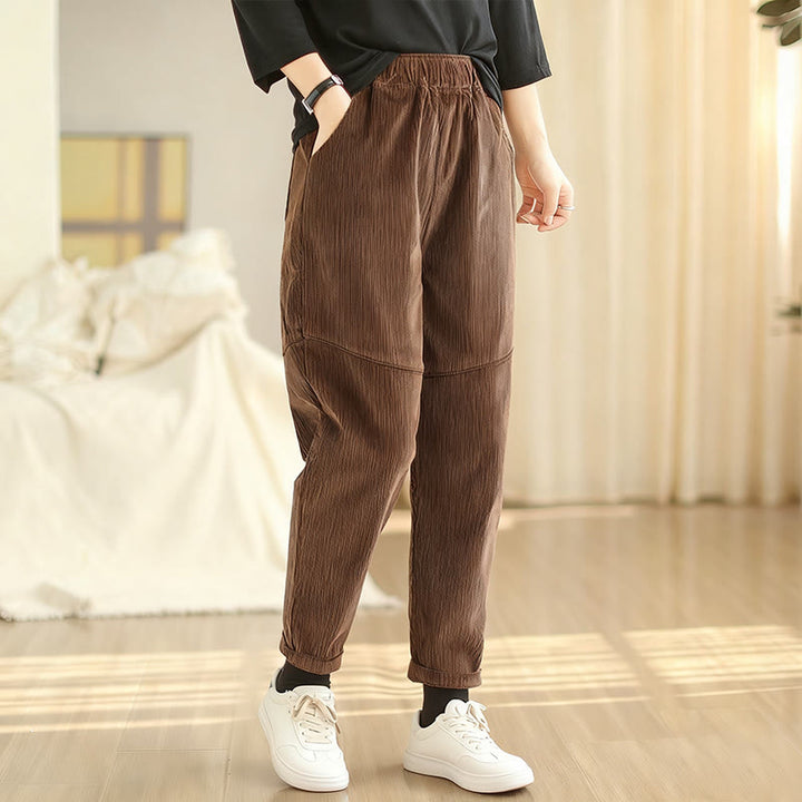 Pantalones harén de pana de algodón lisos y cónicos para mujer, forrados con polar térmico y bolsillos Buddha Stones - image 11