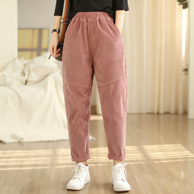 Pantalones harén de pana de algodón lisos y cónicos para mujer, forrados con polar térmico y bolsillos Buddha Stones - image 7