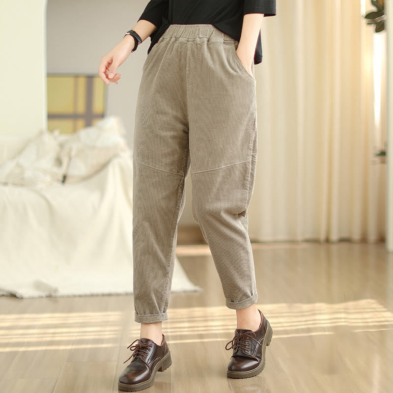 Pantalones harén de pana de algodón lisos y cónicos para mujer, forrados con polar térmico y bolsillos Buddha Stones - Broncearse - US12, UK/AU16, EU44 (3XL) - image 18