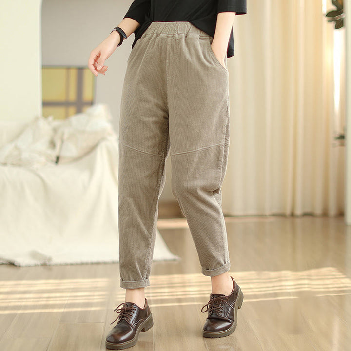 Pantalones harén de pana de algodón lisos y cónicos para mujer, forrados con polar térmico y bolsillos Buddha Stones - Broncearse - US12, UK/AU16, EU44 (3XL) - image 18