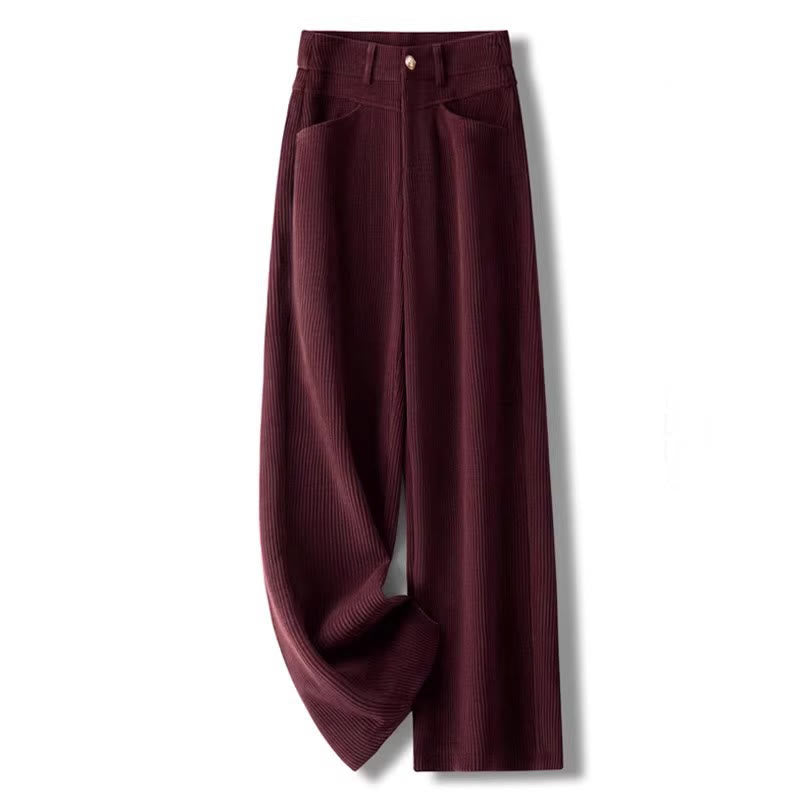 Pantalones anchos de pana de algodón con diseño de pierna recta de invierno para mujer con bolsillos de Buddha Stones - Rojo oscuro - US16, UK/AU20, EU48 (4XL) - image 13
