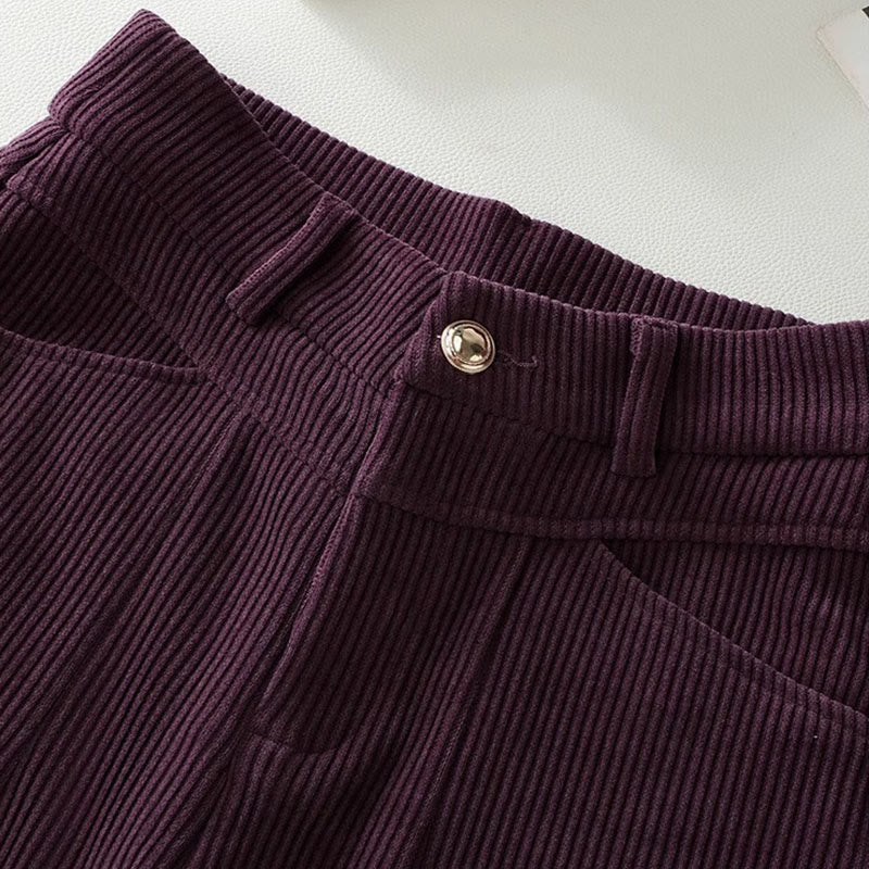 Pantalones anchos de pana de algodón con diseño de pierna recta de invierno para mujer con bolsillos de Buddha Stones - image 7