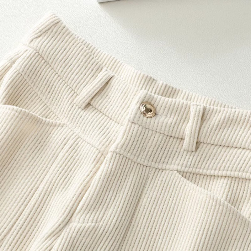 Pantalones anchos de pana de algodón con diseño de pierna recta de invierno para mujer con bolsillos de Buddha Stones - image 1