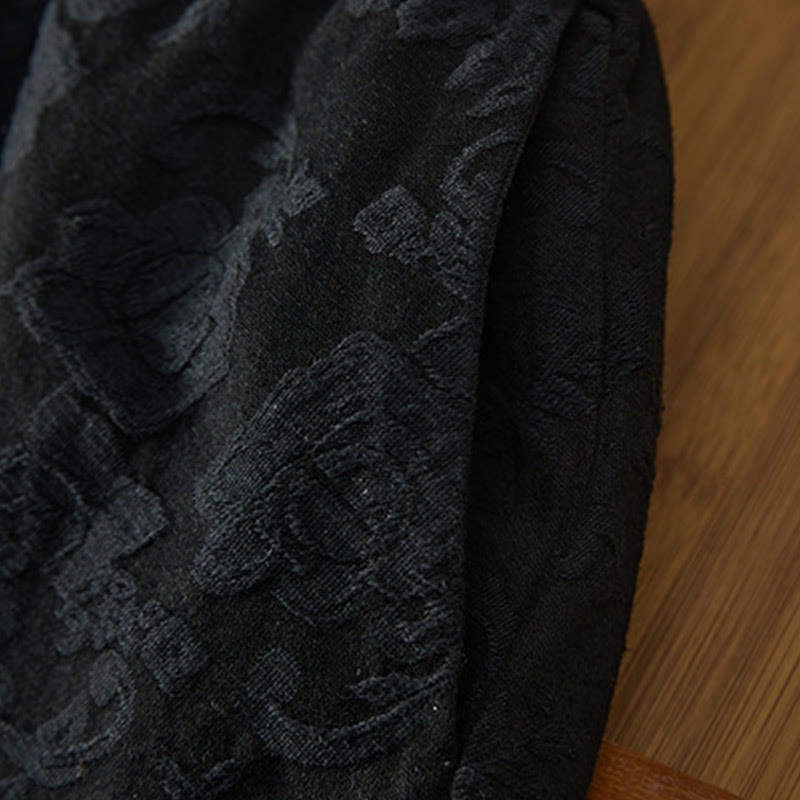 Pantalones de algodón de pierna ancha para mujer con estampado floral de jacquard térmico de invierno y bolsillos . - image 4