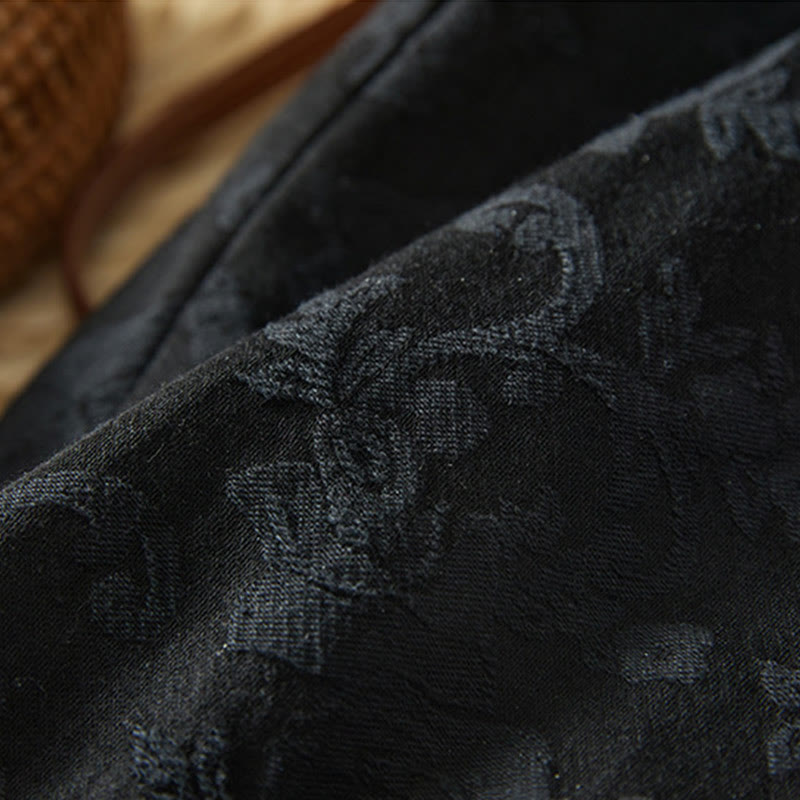 Pantalones de algodón de pierna ancha para mujer con estampado floral de jacquard térmico de invierno y bolsillos . - image 5