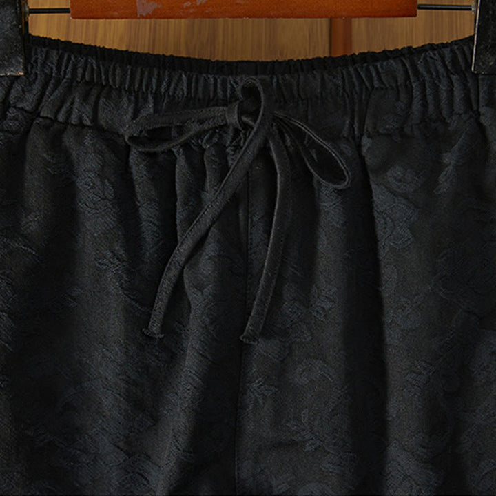 Pantalones de algodón de pierna ancha para mujer con estampado floral de jacquard térmico de invierno y bolsillos . - image 3